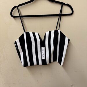 Alice + Olivia Corset Style Crop Top – Black & White Stripes (Size 14)